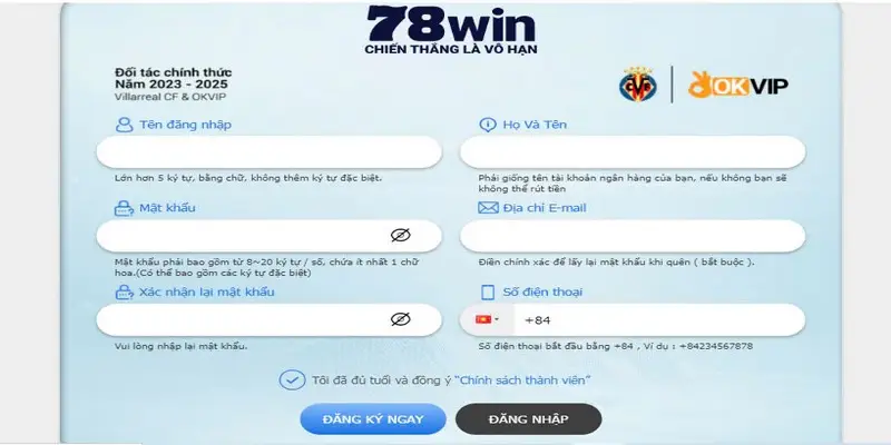 Các bước để đăng ký tài khoản tại 78win